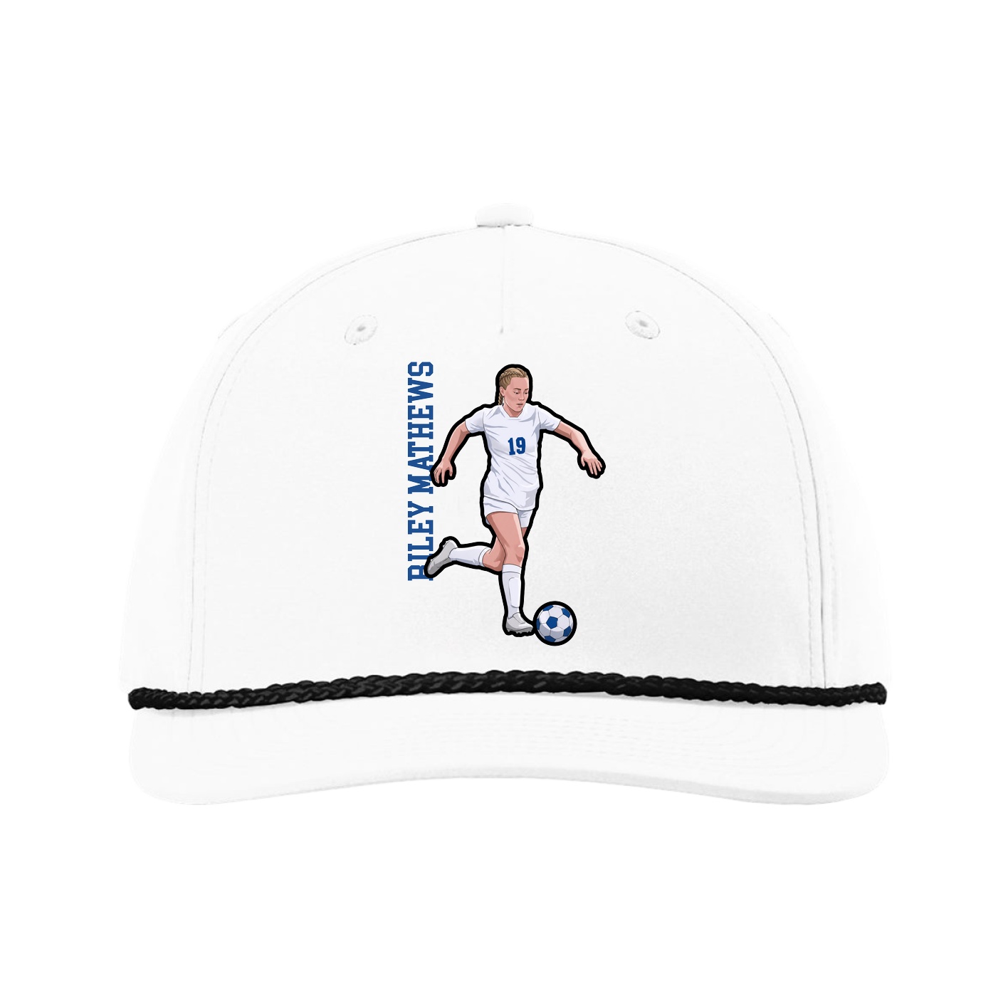 Five-Panel Classic Rope Cap — Name Vertical in White
