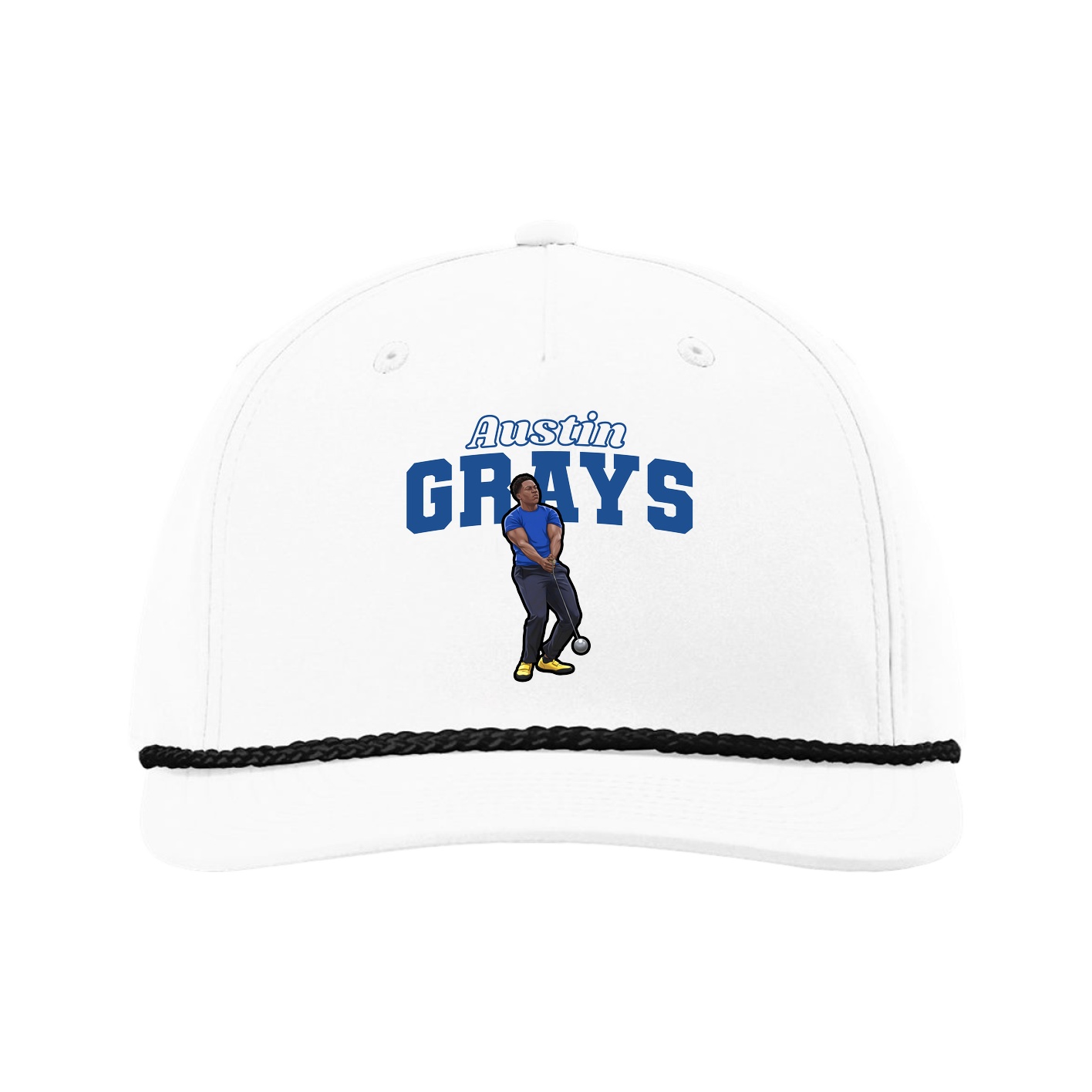 Five-Panel Classic Rope Cap — Name Arch in White