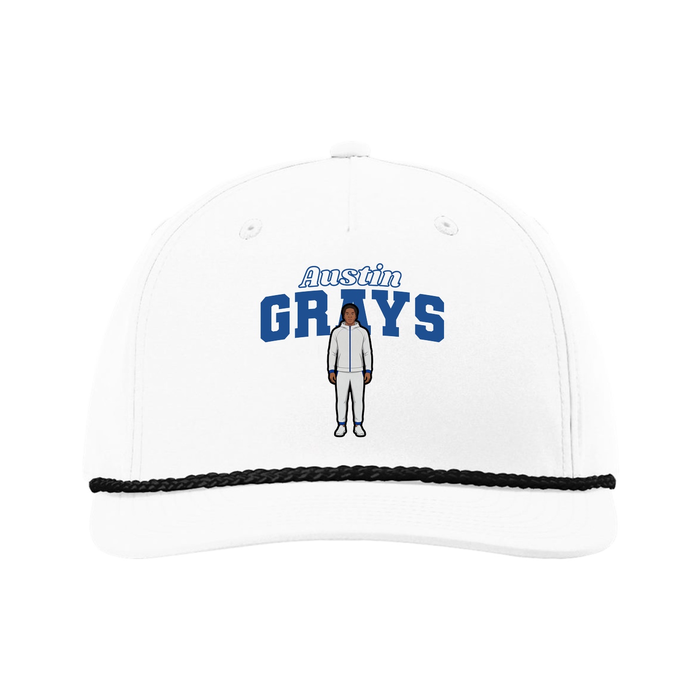 Five-Panel Classic Rope Cap — Name Arch in White