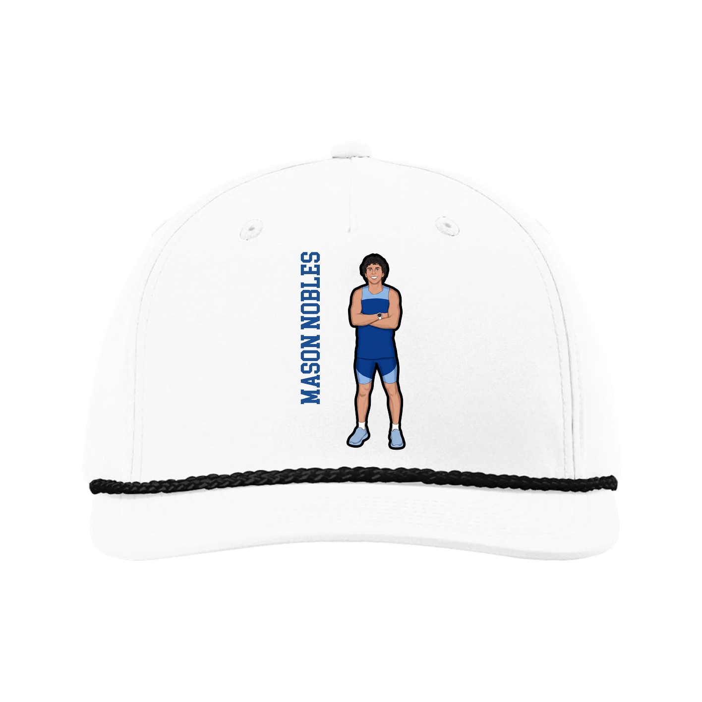 Five-Panel Classic Rope Cap — Name Vertical in White