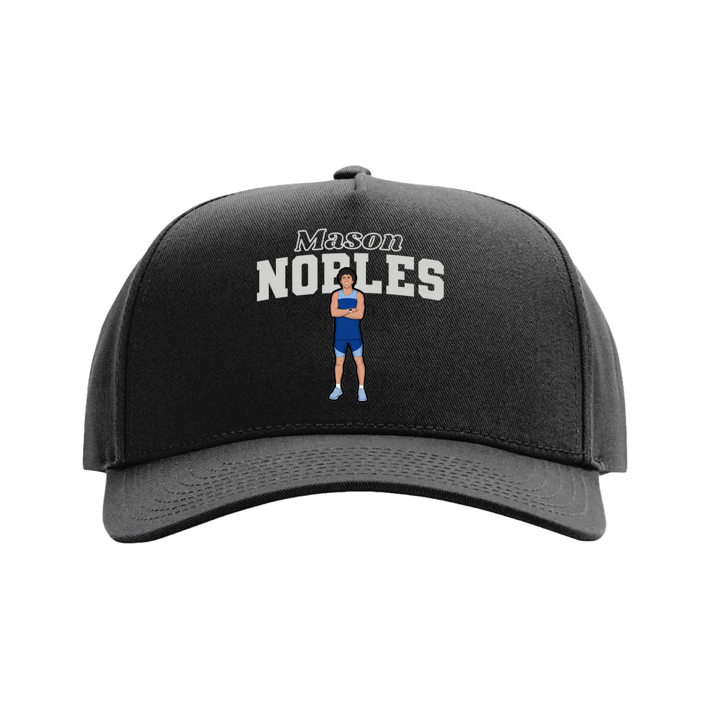 Full Fabric Five-Panel Champ Cap — Name Arch in Black