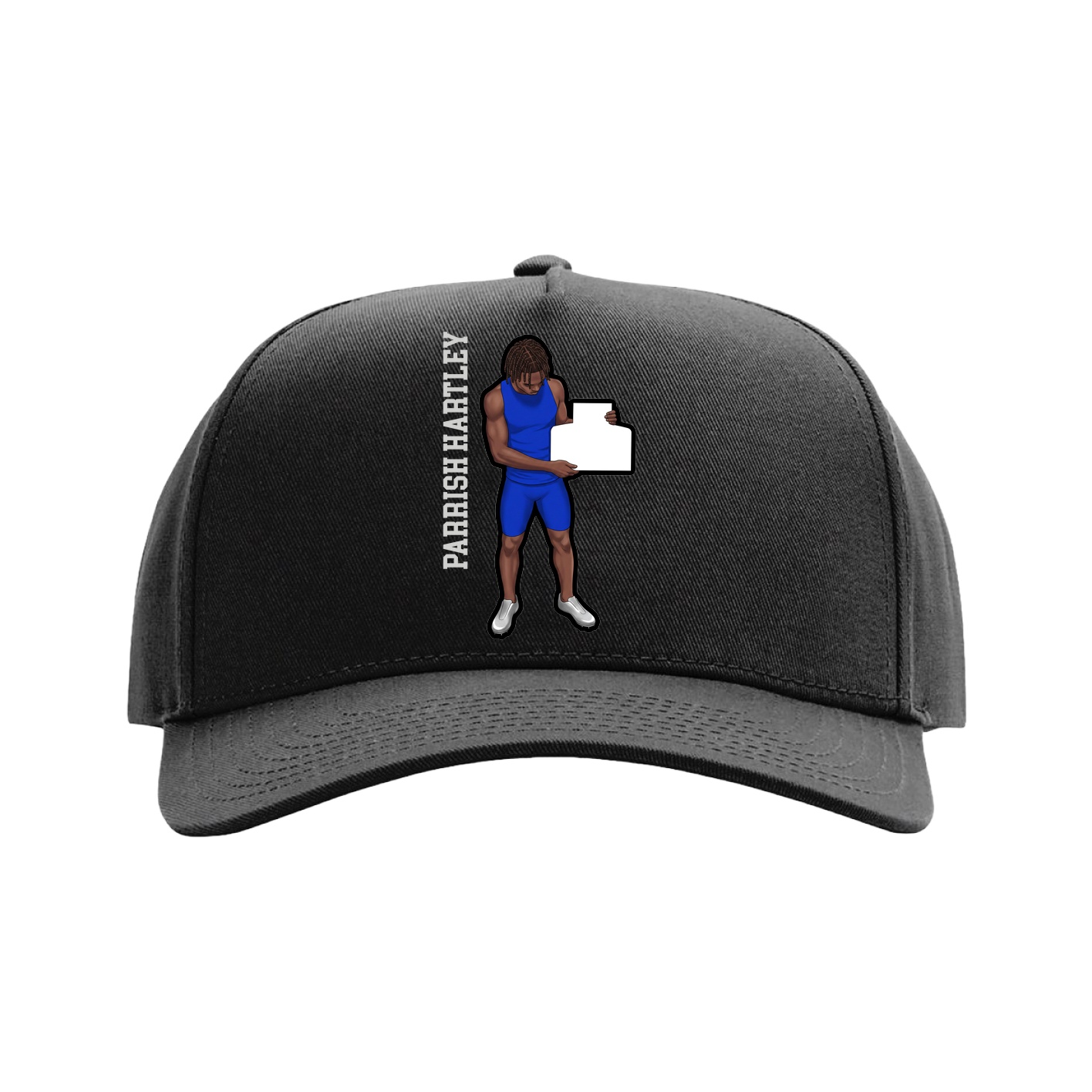 Full Fabric Five-Panel Champ Cap — Name Vertical in Black