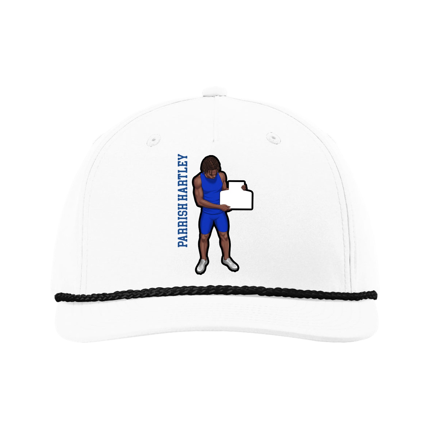 Five-Panel Classic Rope Cap — Name Vertical in White
