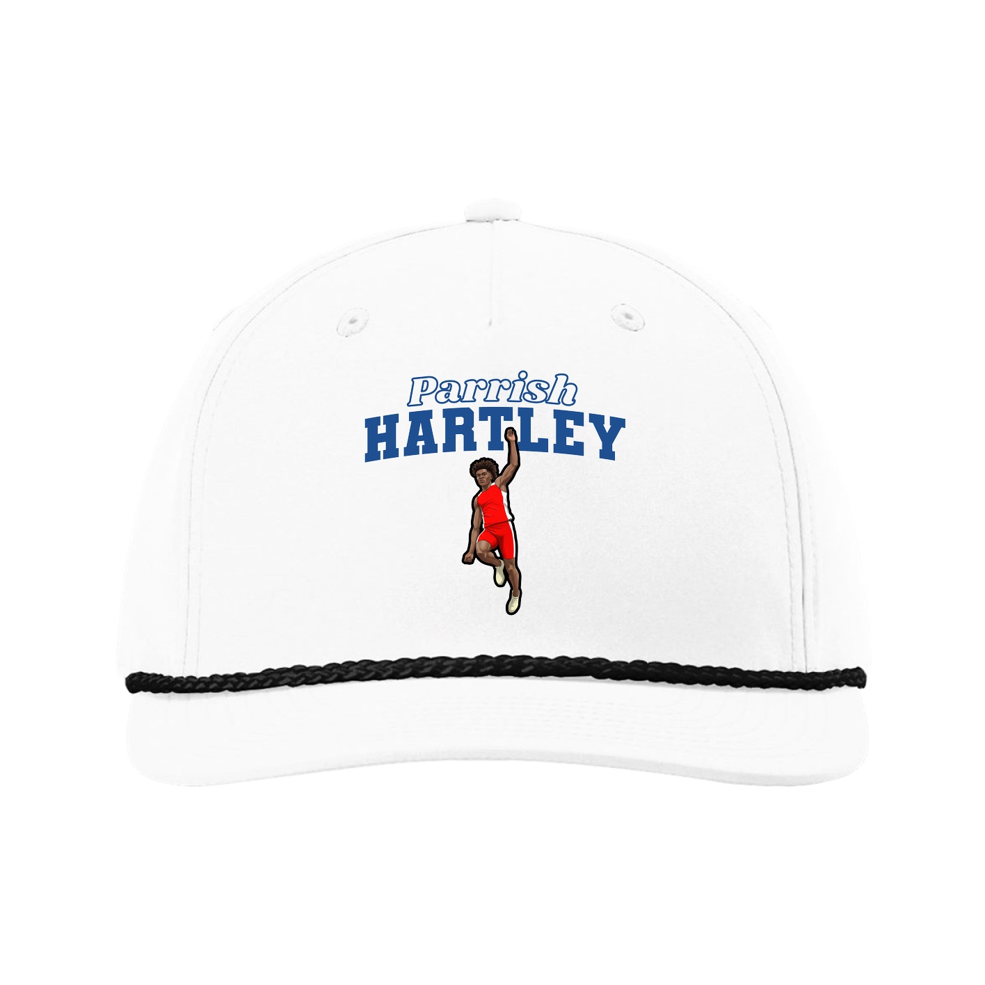 Five-Panel Classic Rope Cap — Name Arch in White
