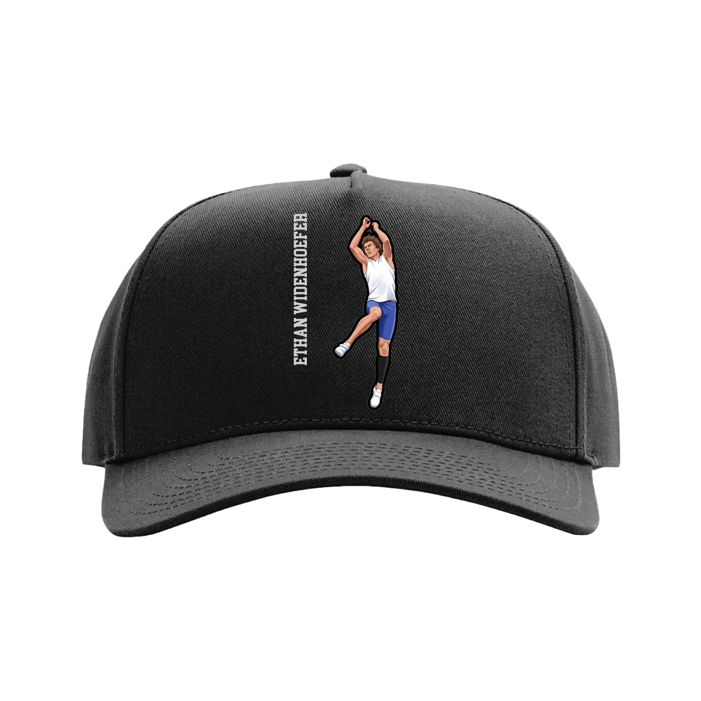 Full Fabric Five-Panel Champ Cap — Name Vertical in Black