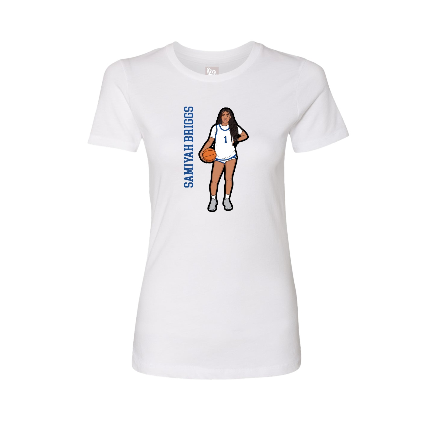 Fitted Women's Tee — Name Vertical in White