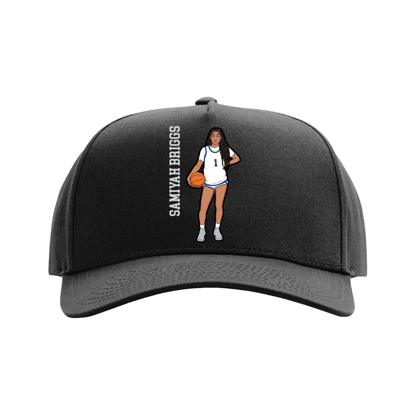 Full Fabric Five-Panel Champ Cap — Name Vertical in Black