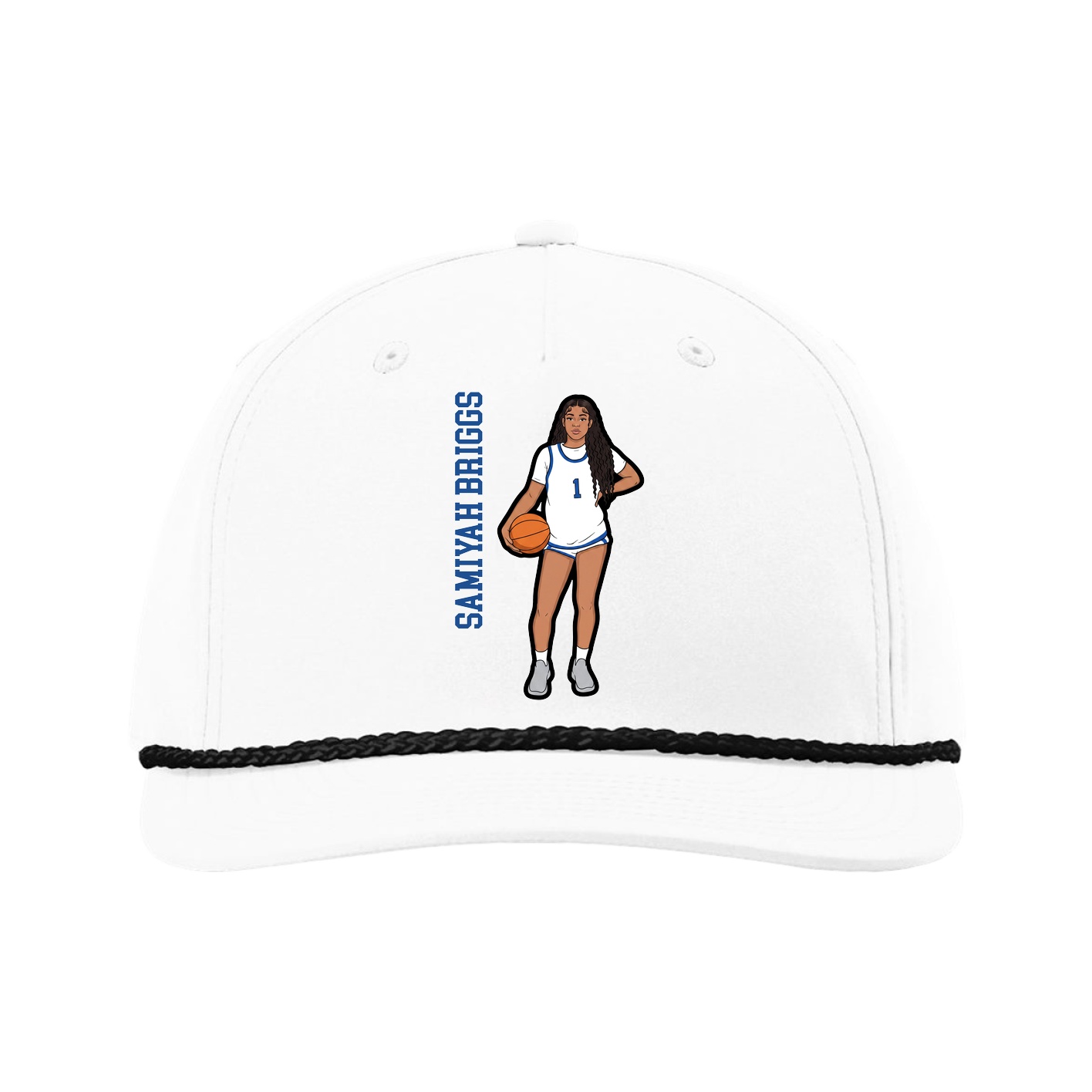 Five-Panel Classic Rope Cap — Name Vertical in White