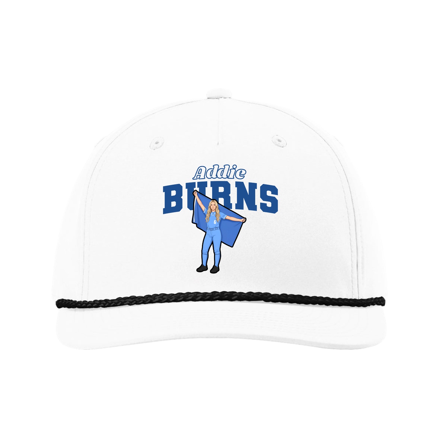 Five-Panel Classic Rope Cap — Name Arch in White