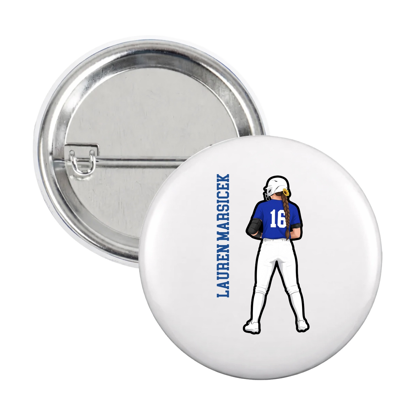 Game Day Button — Name Vertical in White