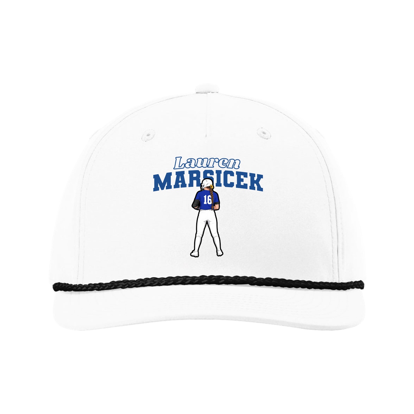 Five-Panel Classic Rope Cap — Name Arch in White