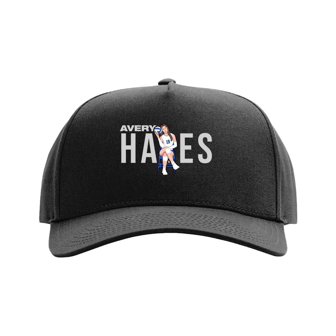 Full Fabric Five-Panel Champ Cap — Player Name in Black