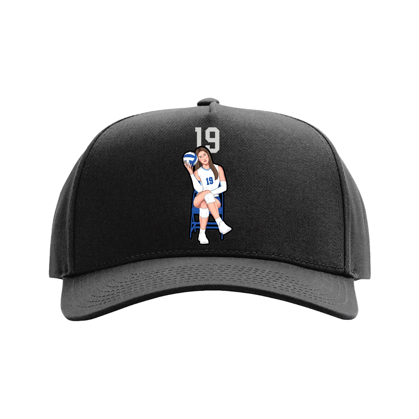 Full Fabric Five-Panel Champ Cap — Number Top in Black