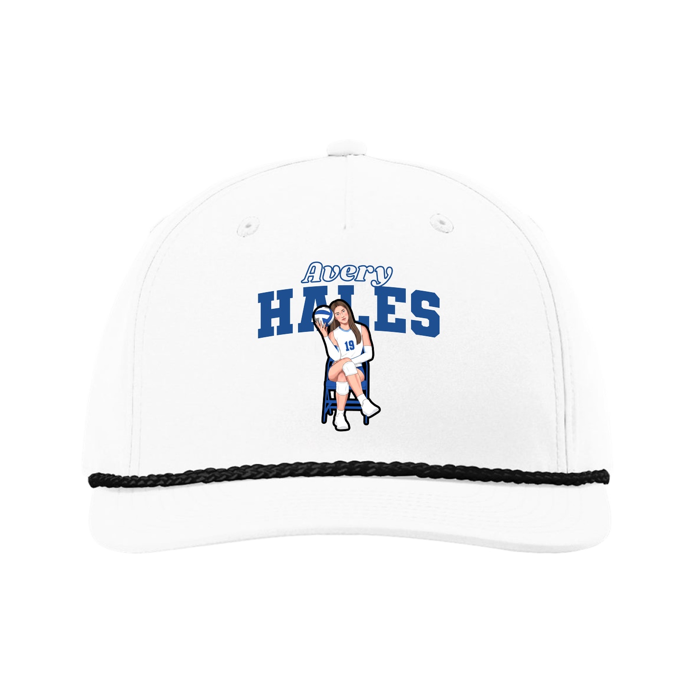 Five-Panel Classic Rope Cap — Name Arch in White
