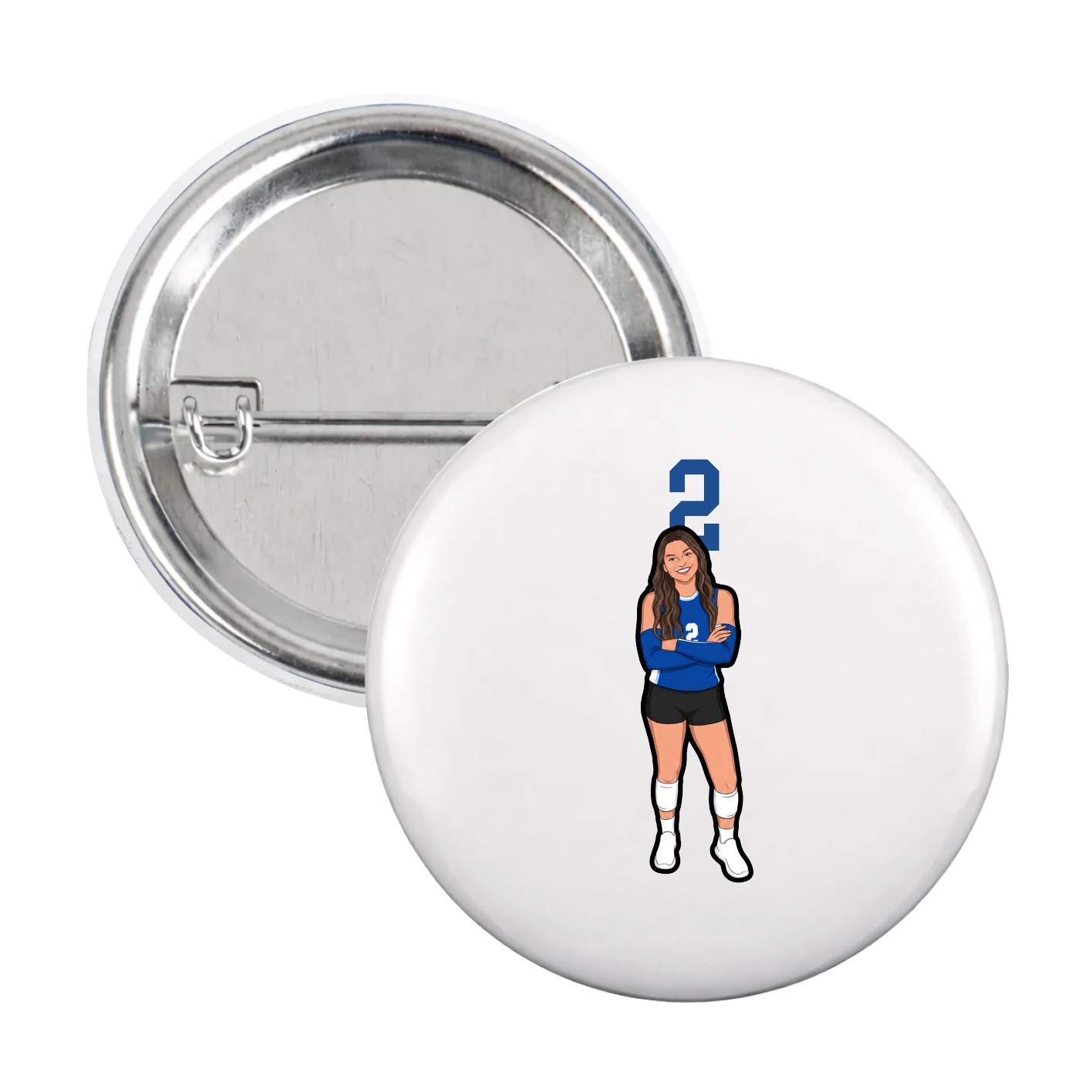 Game Day Button — Number Top in White
