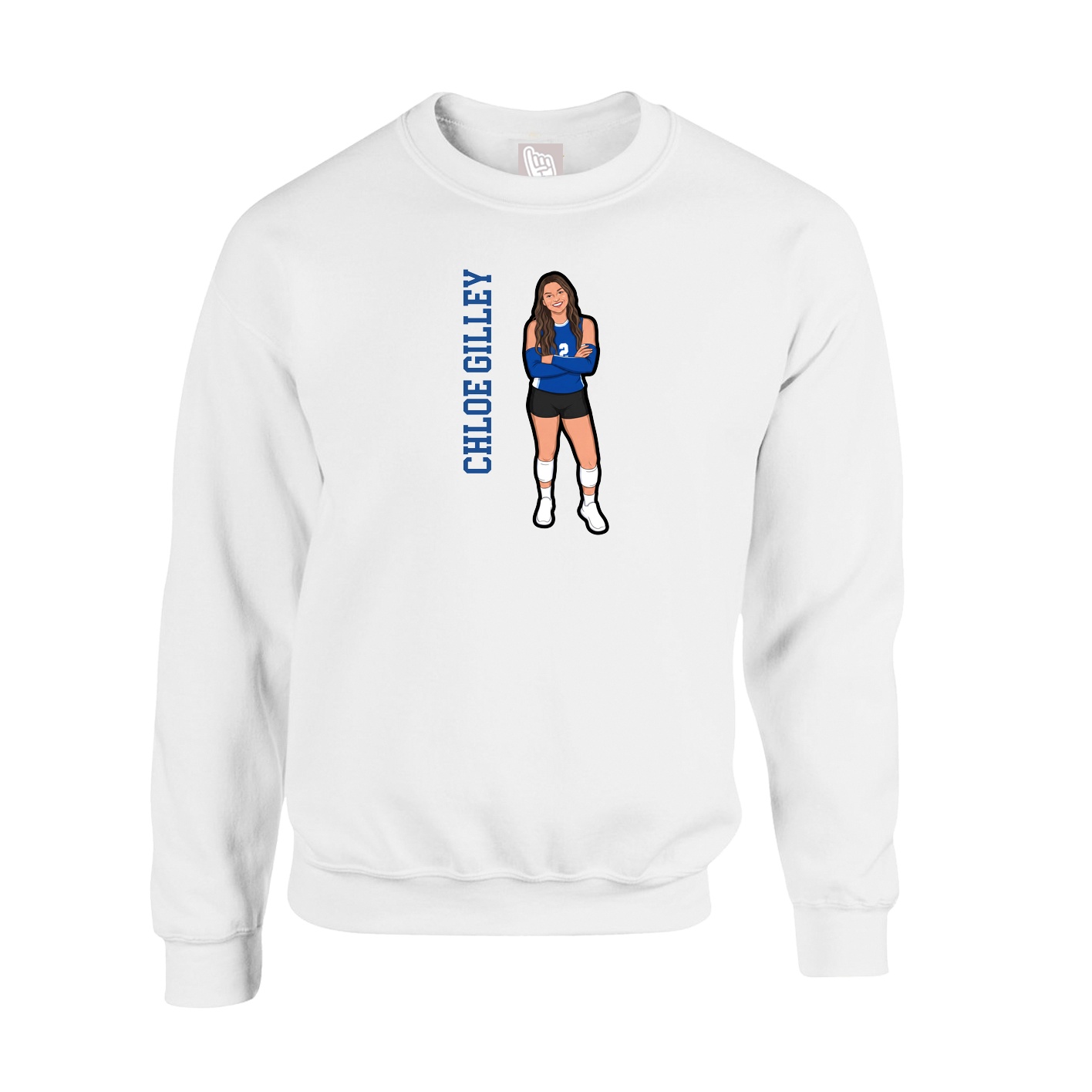 Fleece Crew — Name Vertical in White