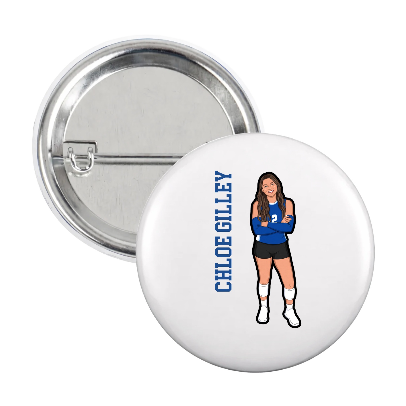 Game Day Button — Name Vertical in White