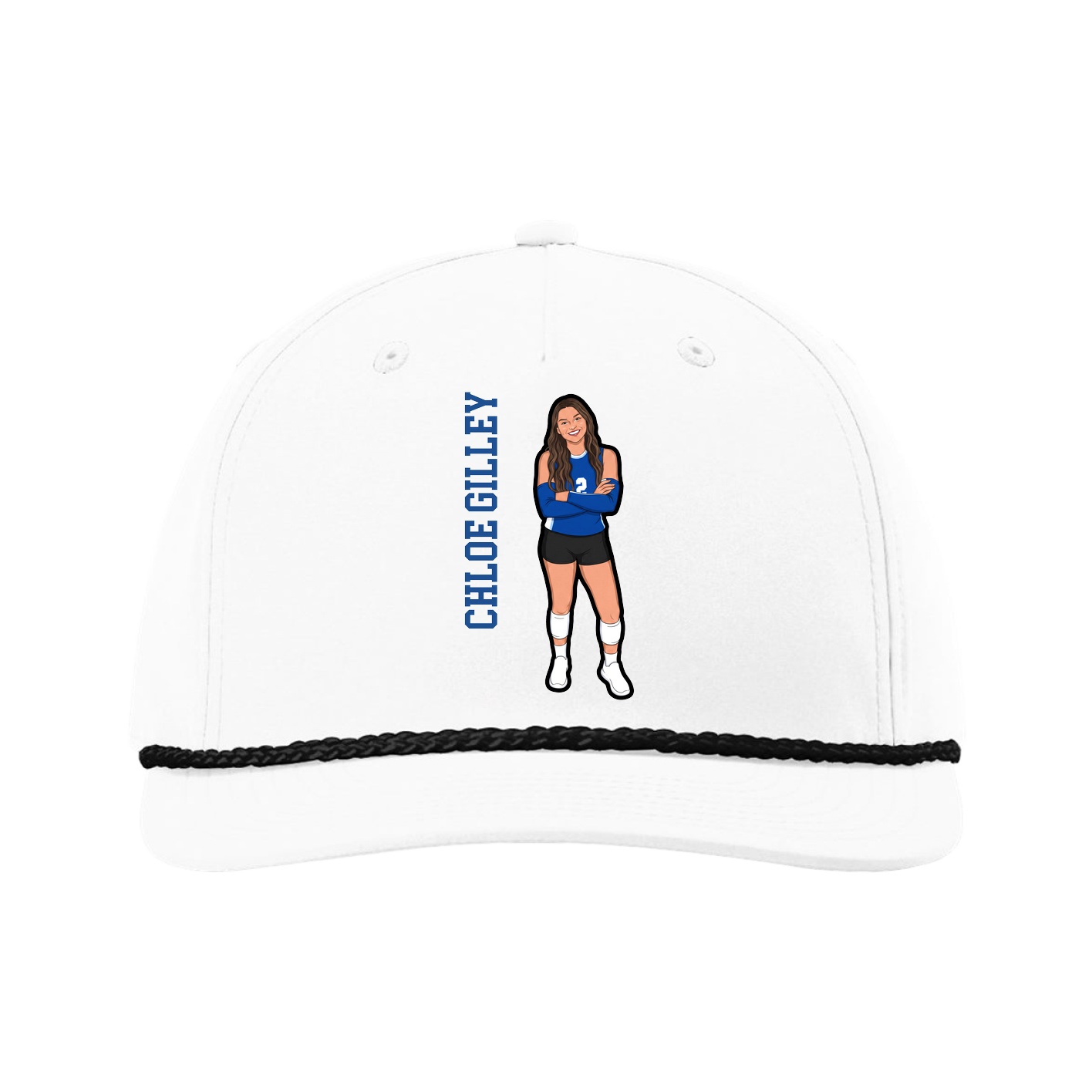 Five-Panel Classic Rope Cap — Name Vertical in White