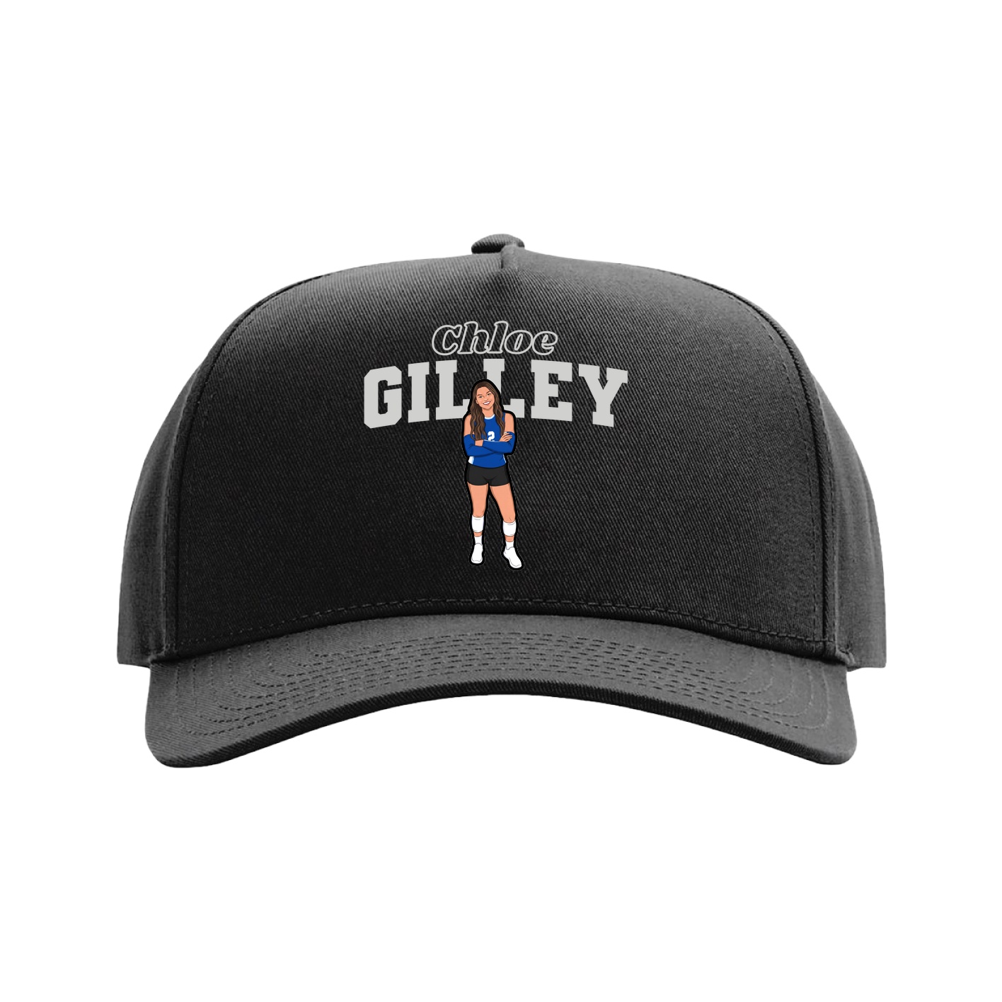 Full Fabric Five-Panel Champ Cap — Name Arch in Black