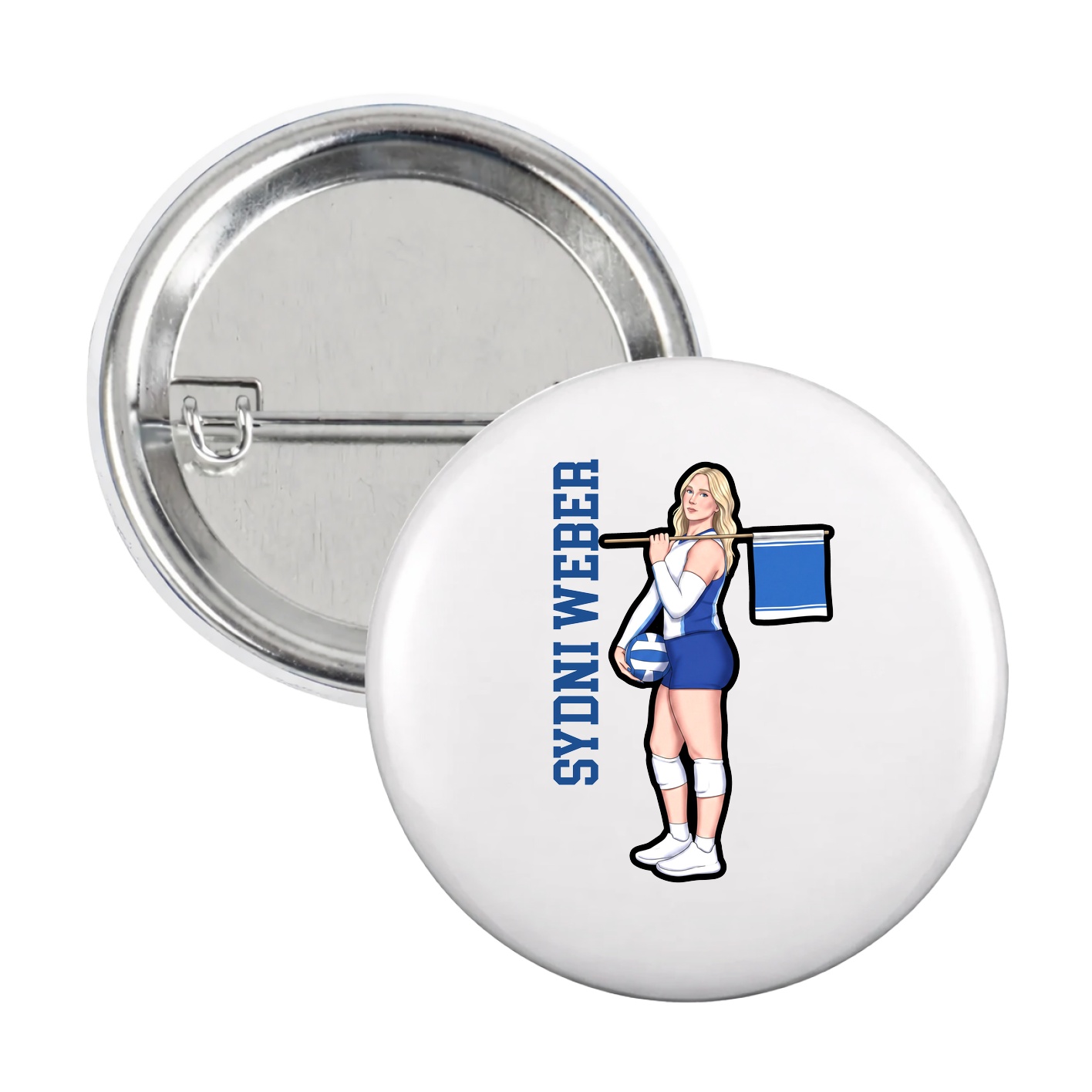 Game Day Button — Name Vertical in White