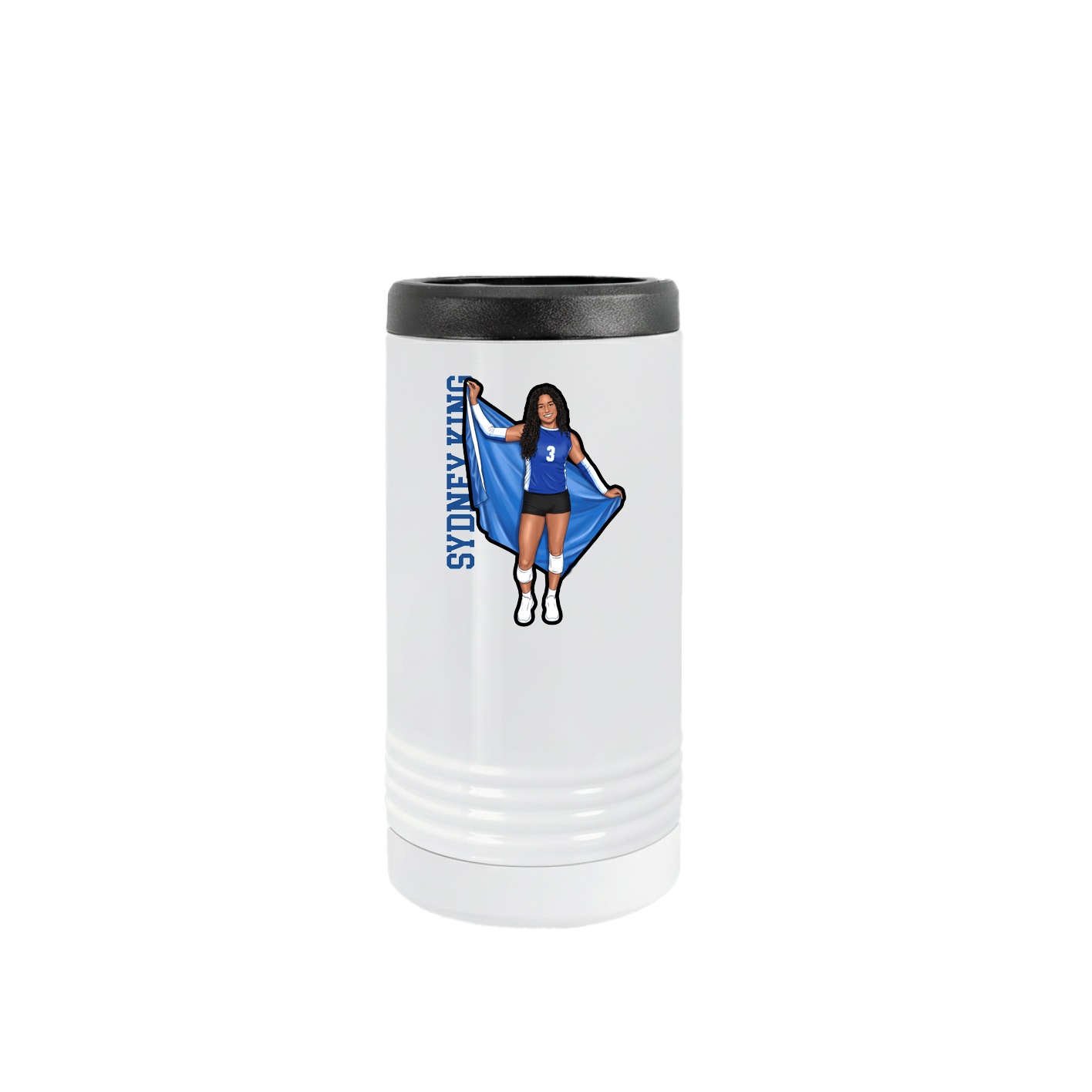 Slim Beverage Holder — Name Vertical in White