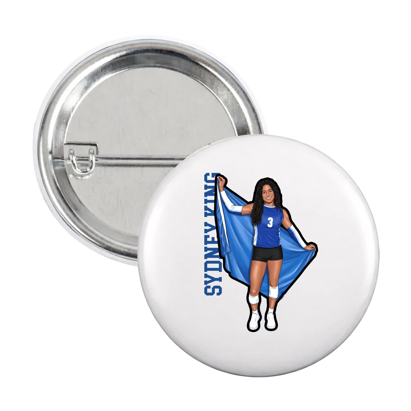 Game Day Button — Name Vertical in White