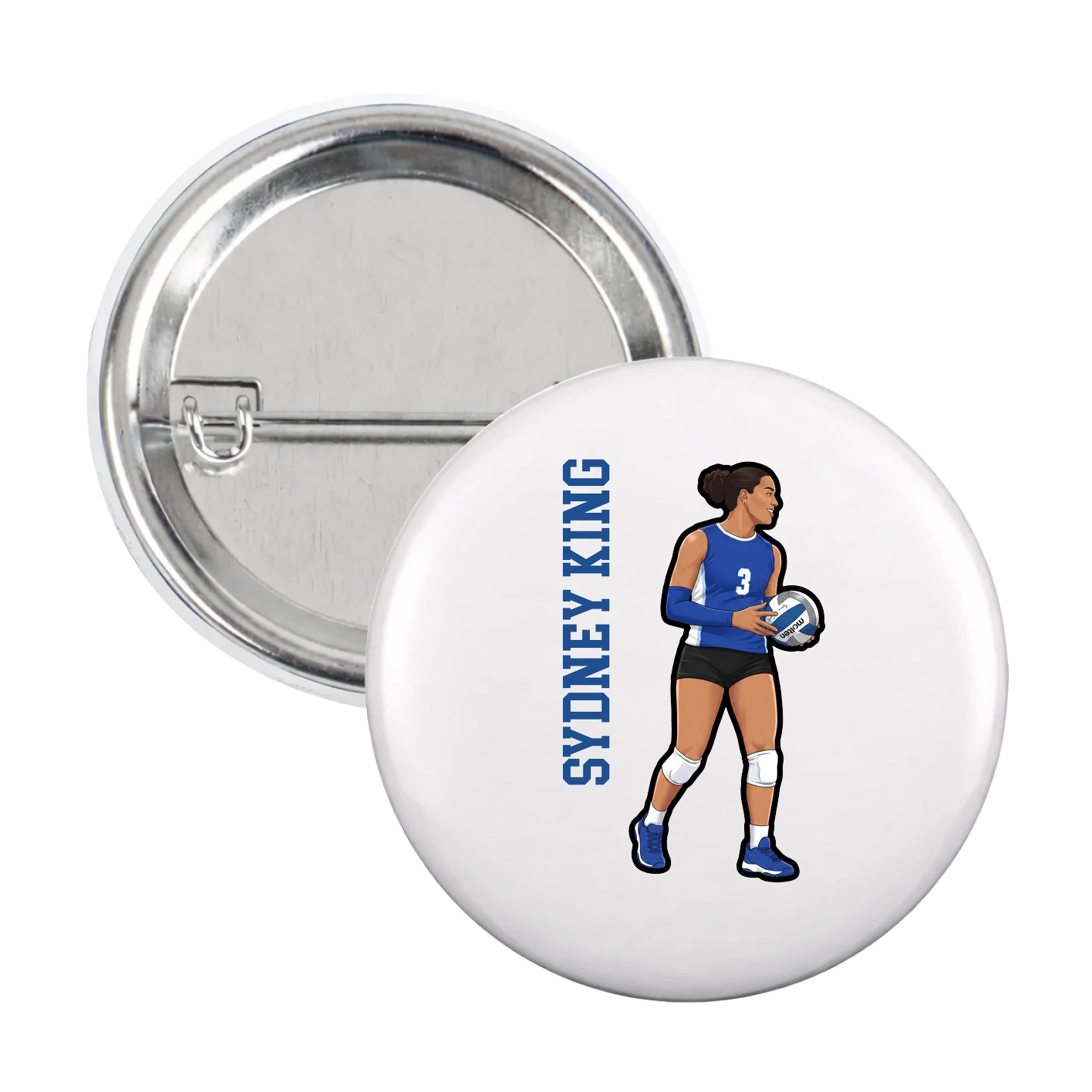 Game Day Button — Name Vertical in White