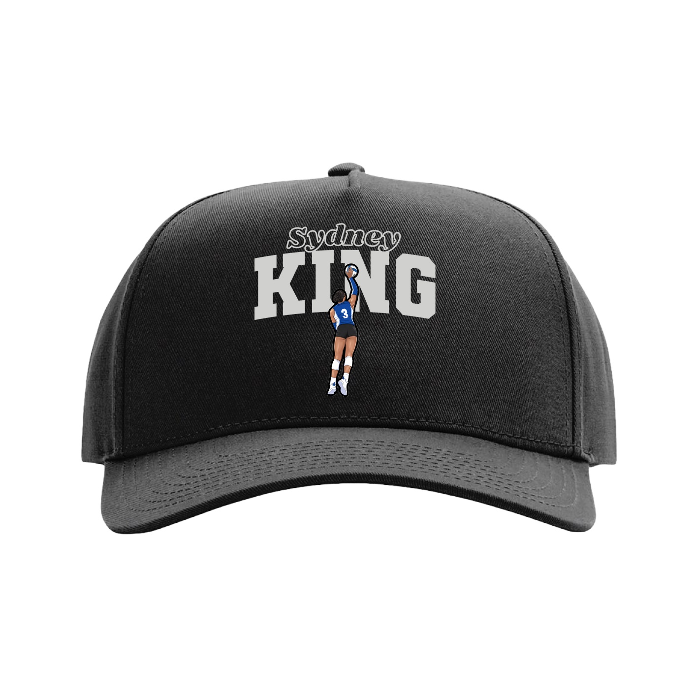 Full Fabric Five-Panel Champ Cap — Name Arch in Black