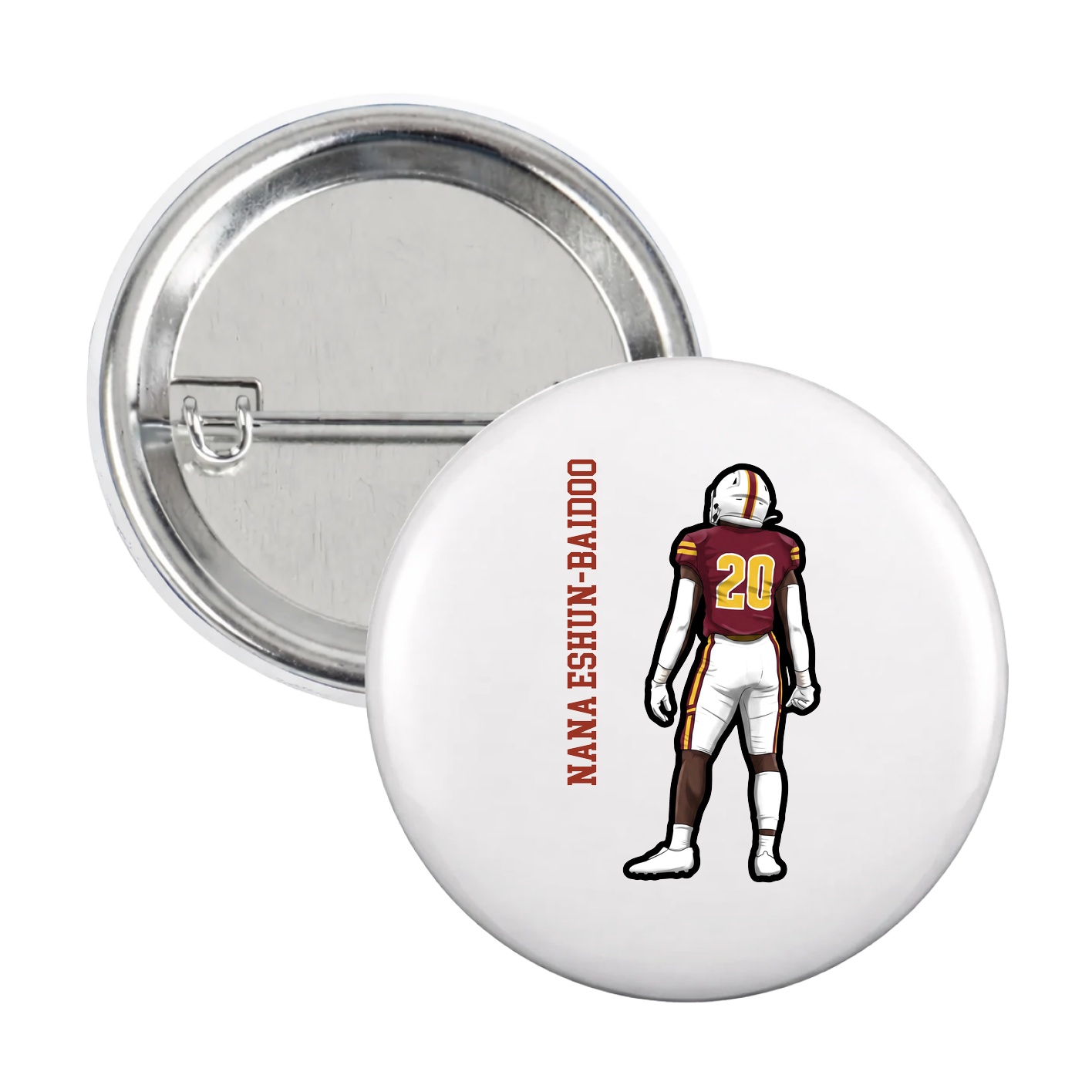 Game Day Button — Name Vertical in White