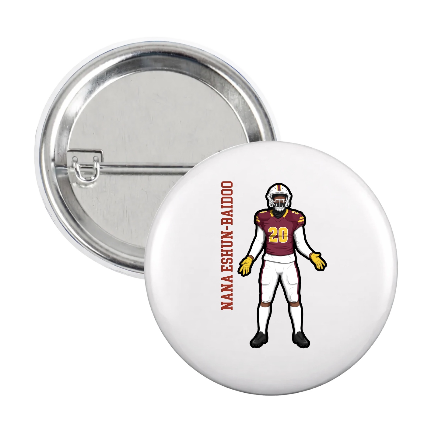 Game Day Button — Name Vertical in White