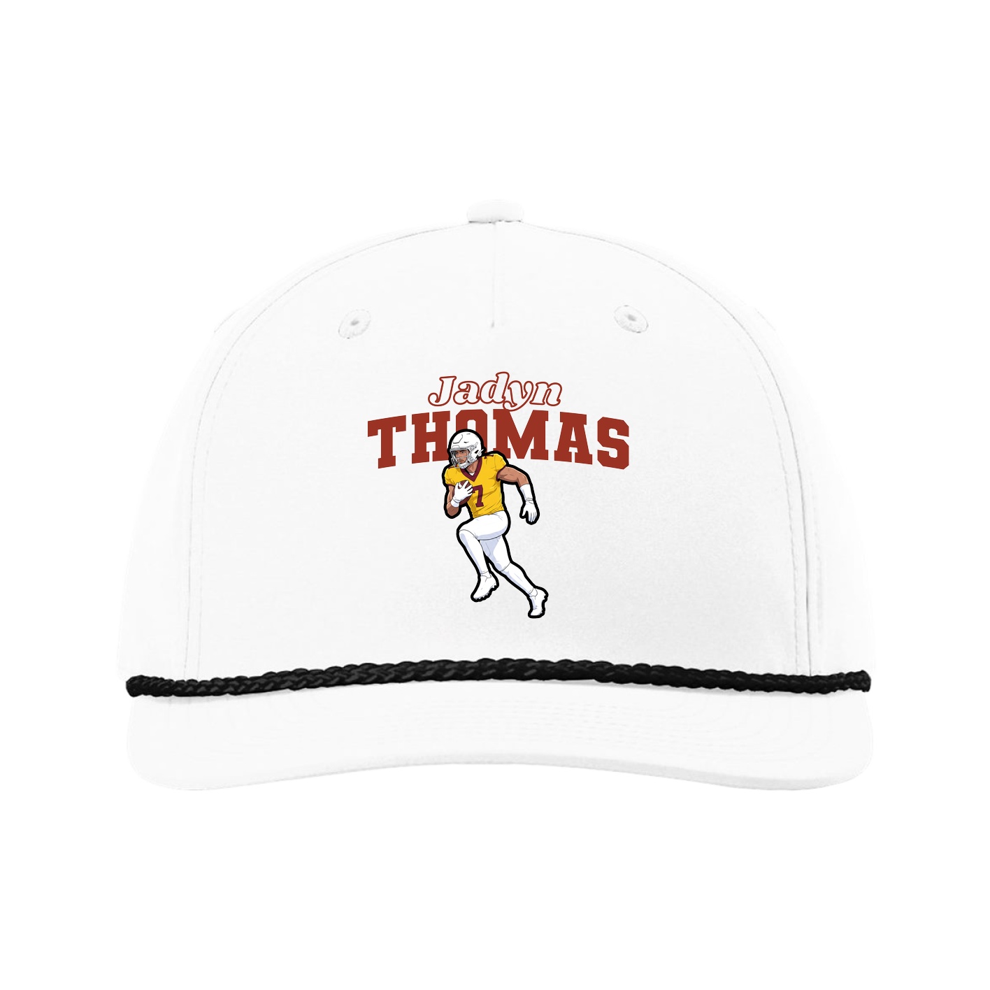 Five-Panel Classic Rope Cap — Name Arch in White