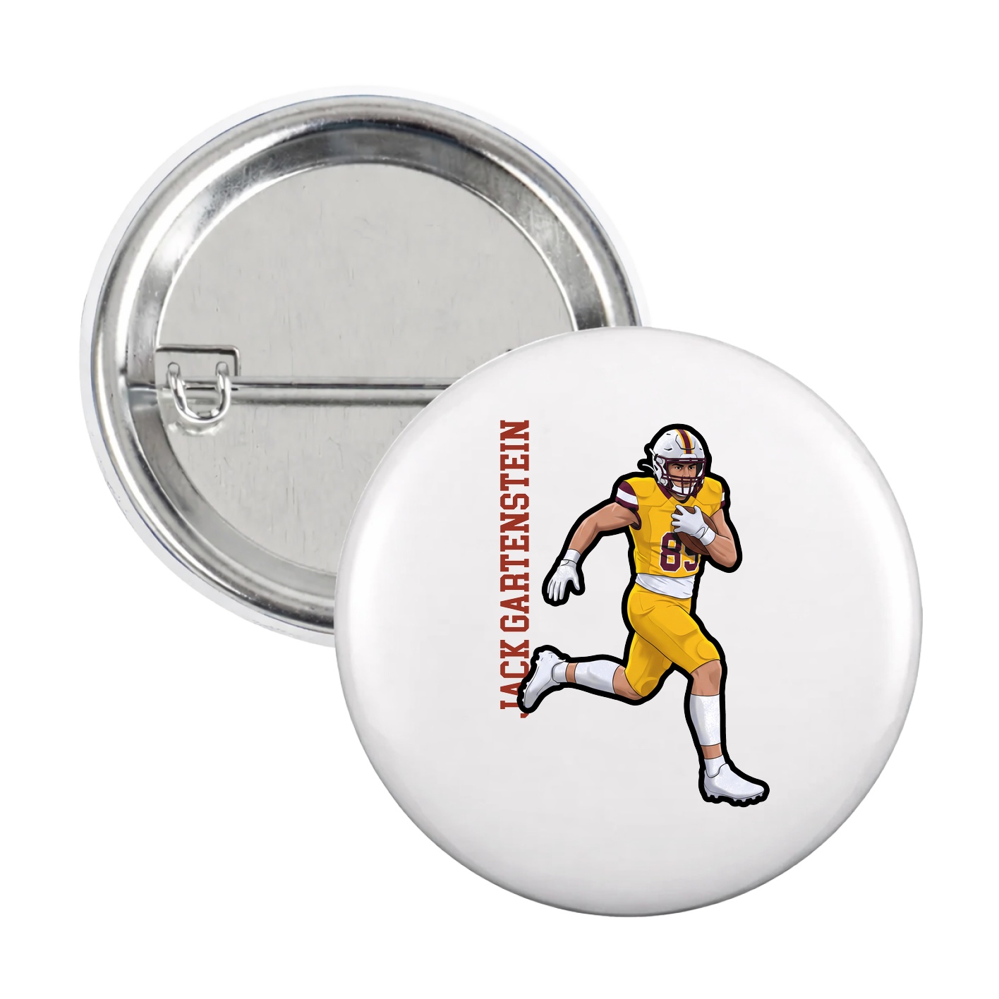 Game Day Button — Name Vertical in White