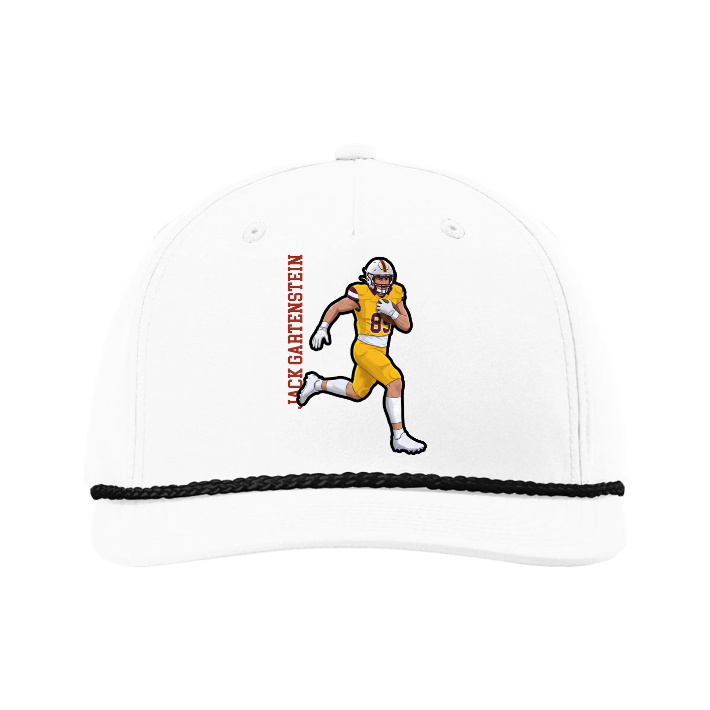 Five-Panel Classic Rope Cap — Name Vertical in White