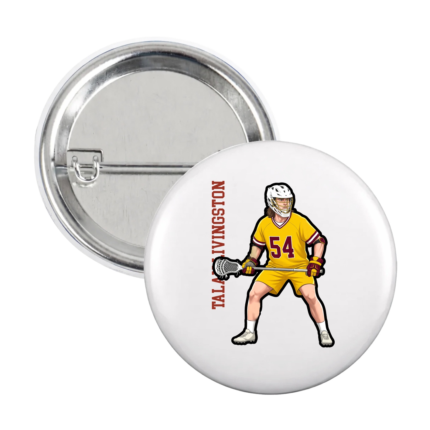 Game Day Button — Name Vertical in White