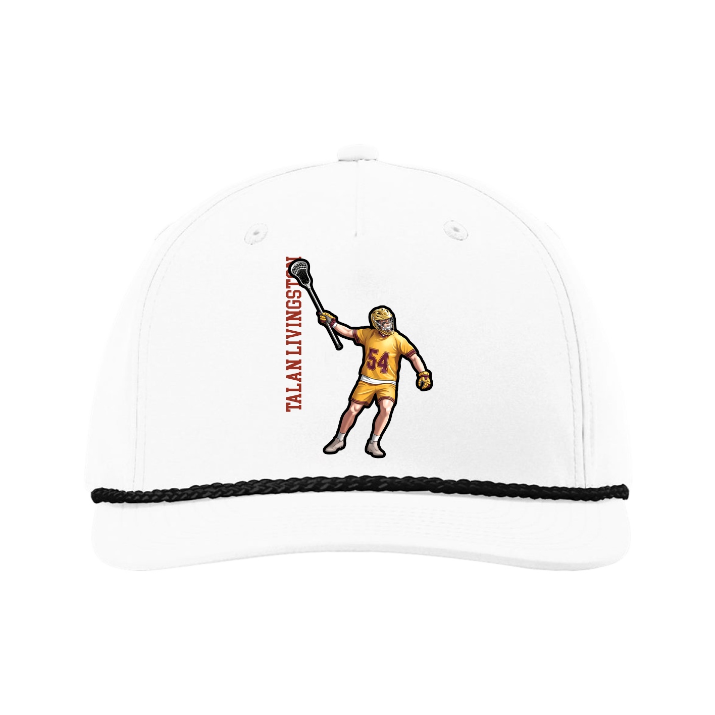 Five-Panel Classic Rope Cap — Name Vertical in White