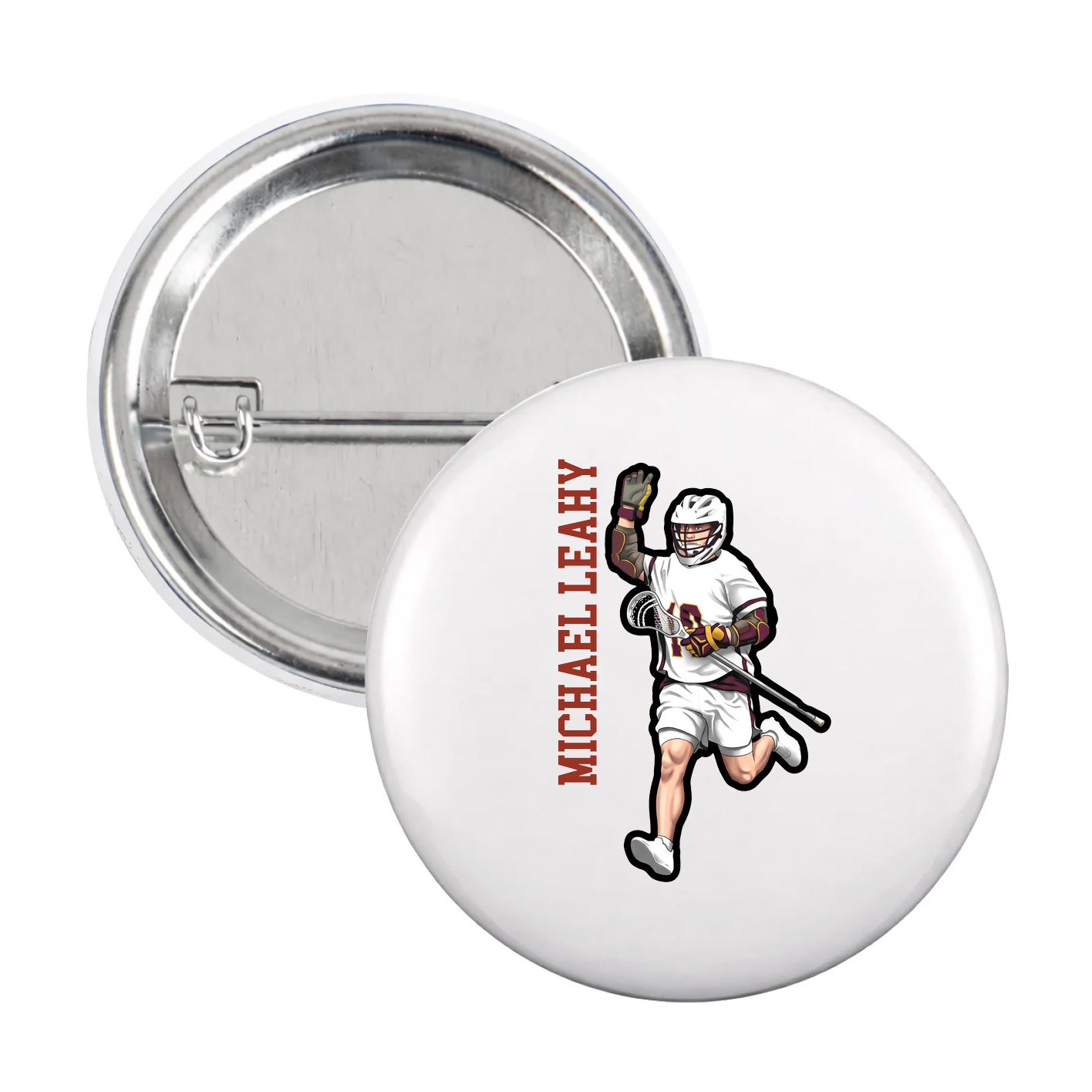 Game Day Button — Name Vertical in White