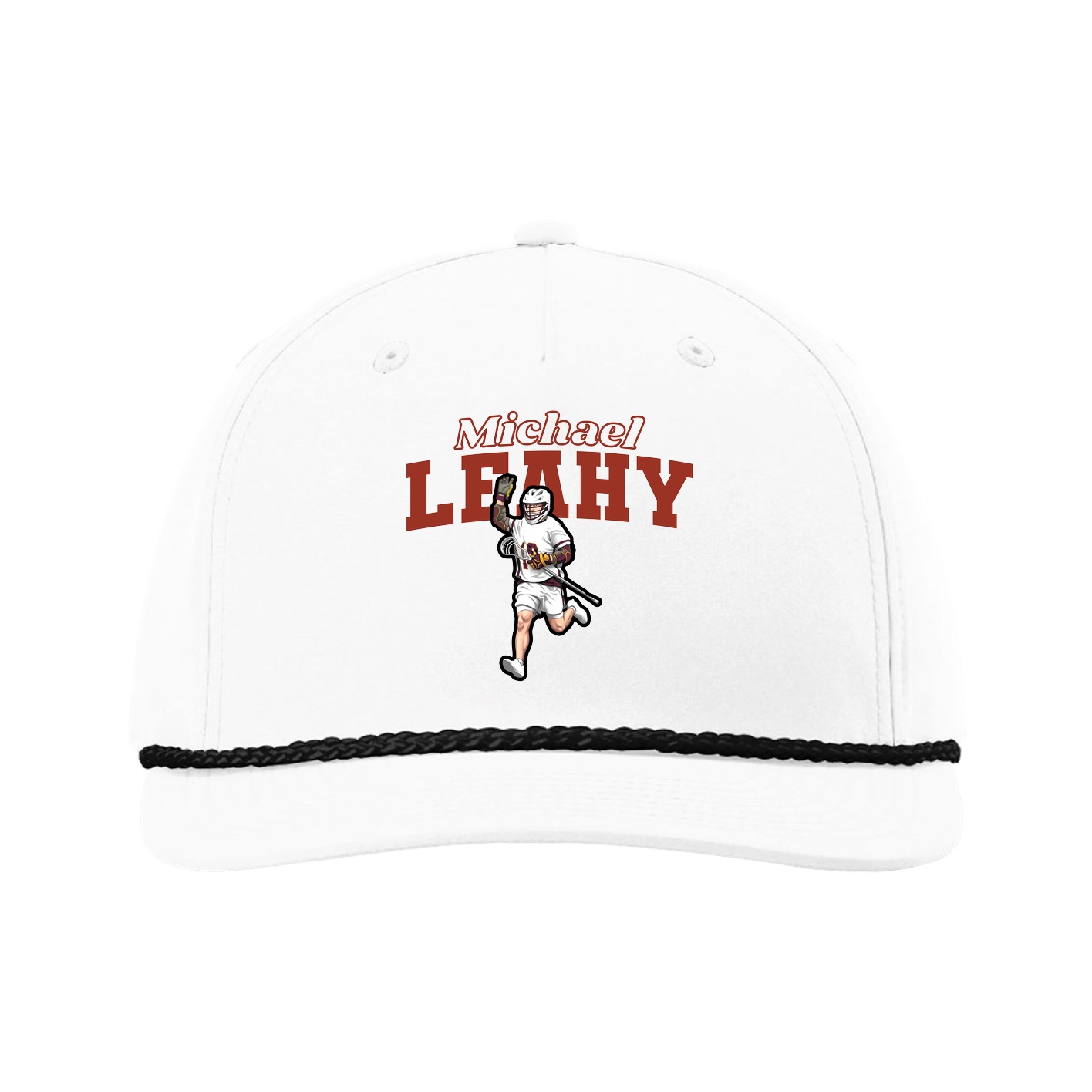 Five-Panel Classic Rope Cap — Name Arch in White