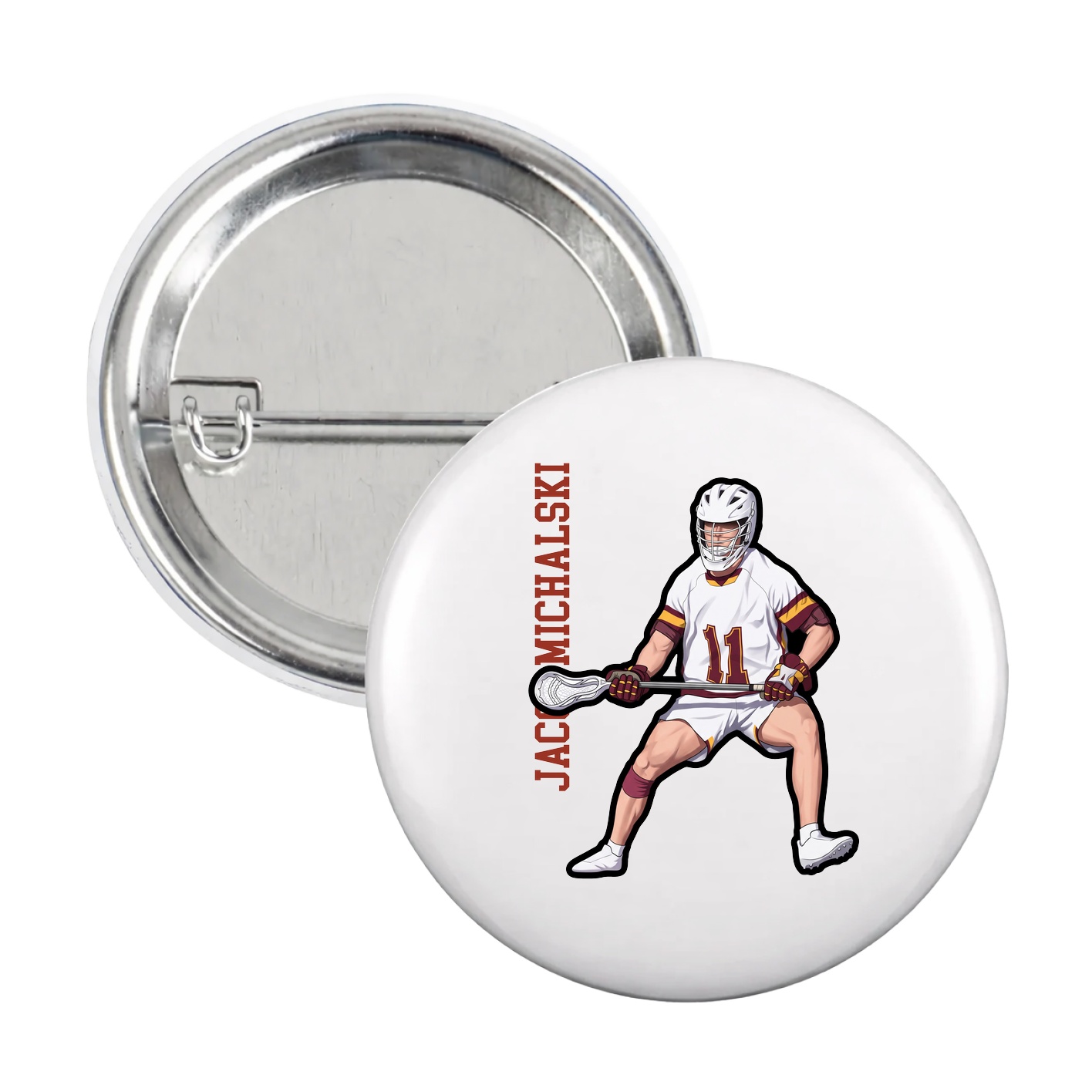 Game Day Button — Name Vertical in White