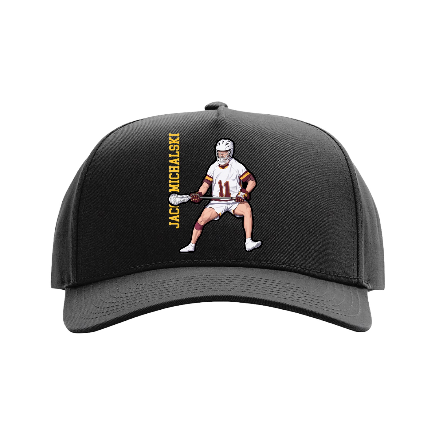 Full Fabric Five-Panel Champ Cap — Name Vertical in Black