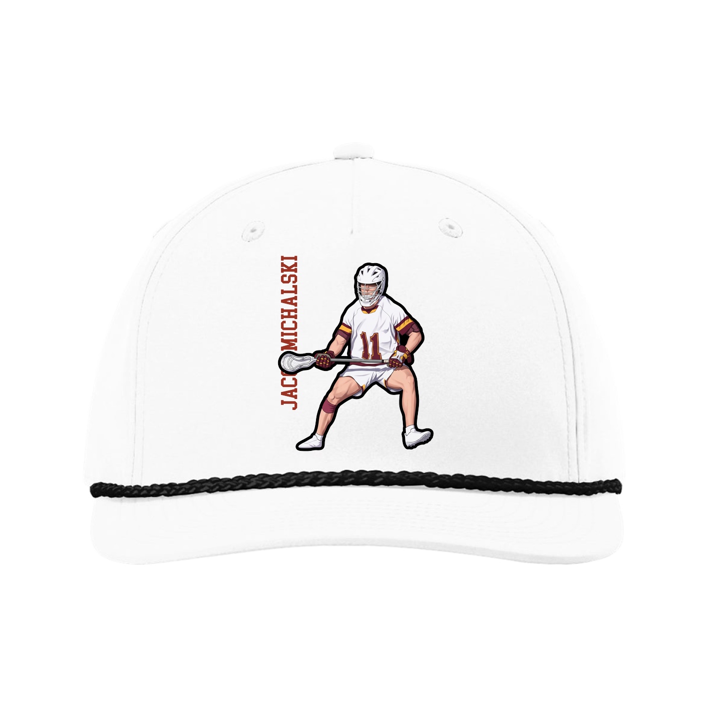 Five-Panel Classic Rope Cap — Name Vertical in White
