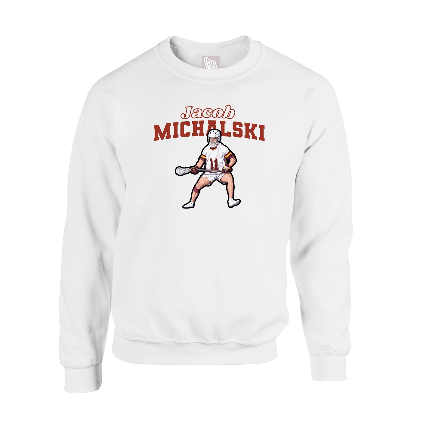 Fleece Crew — Name Arch in White