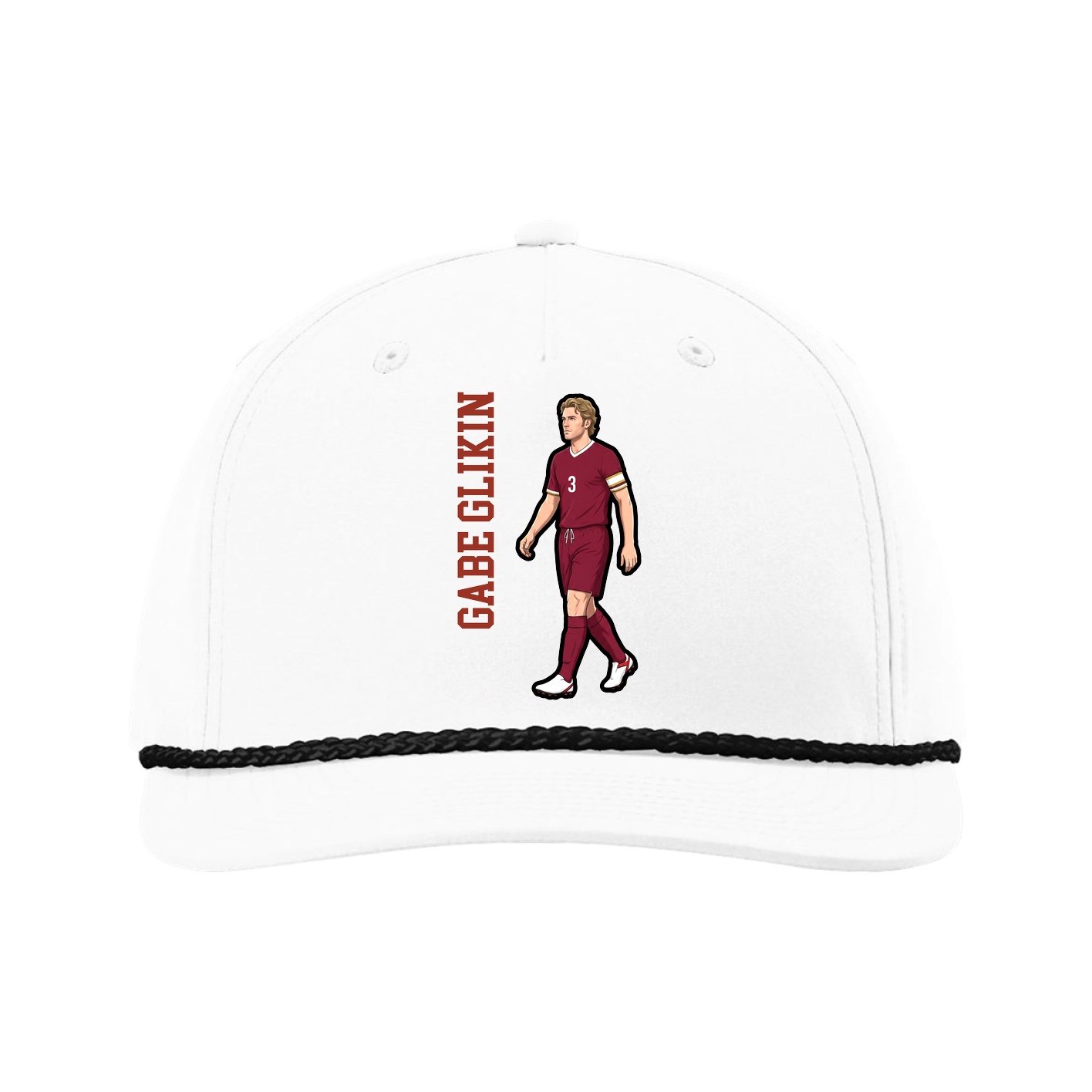 Five-Panel Classic Rope Cap — Name Vertical in White
