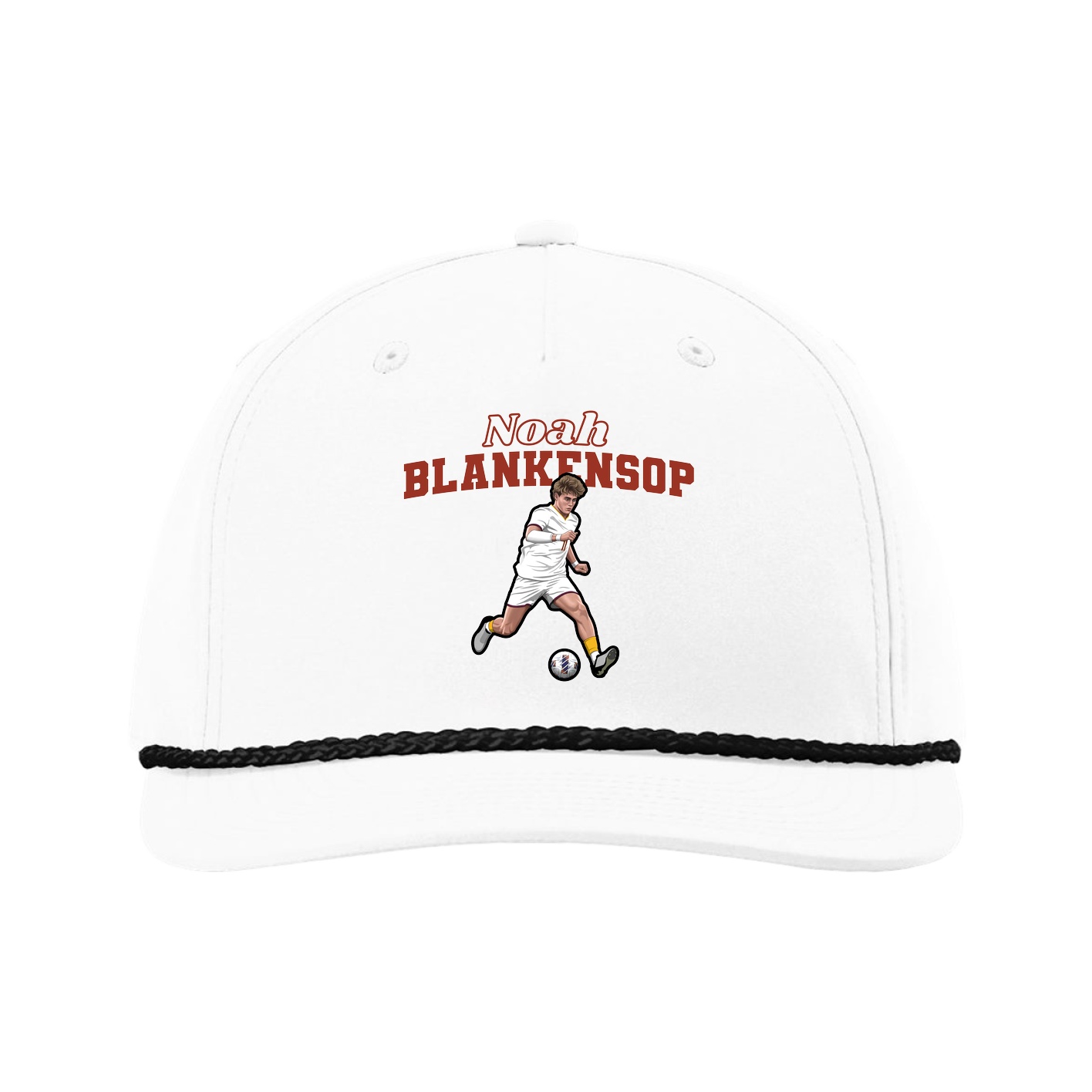 Five-Panel Classic Rope Cap — Name Arch in White