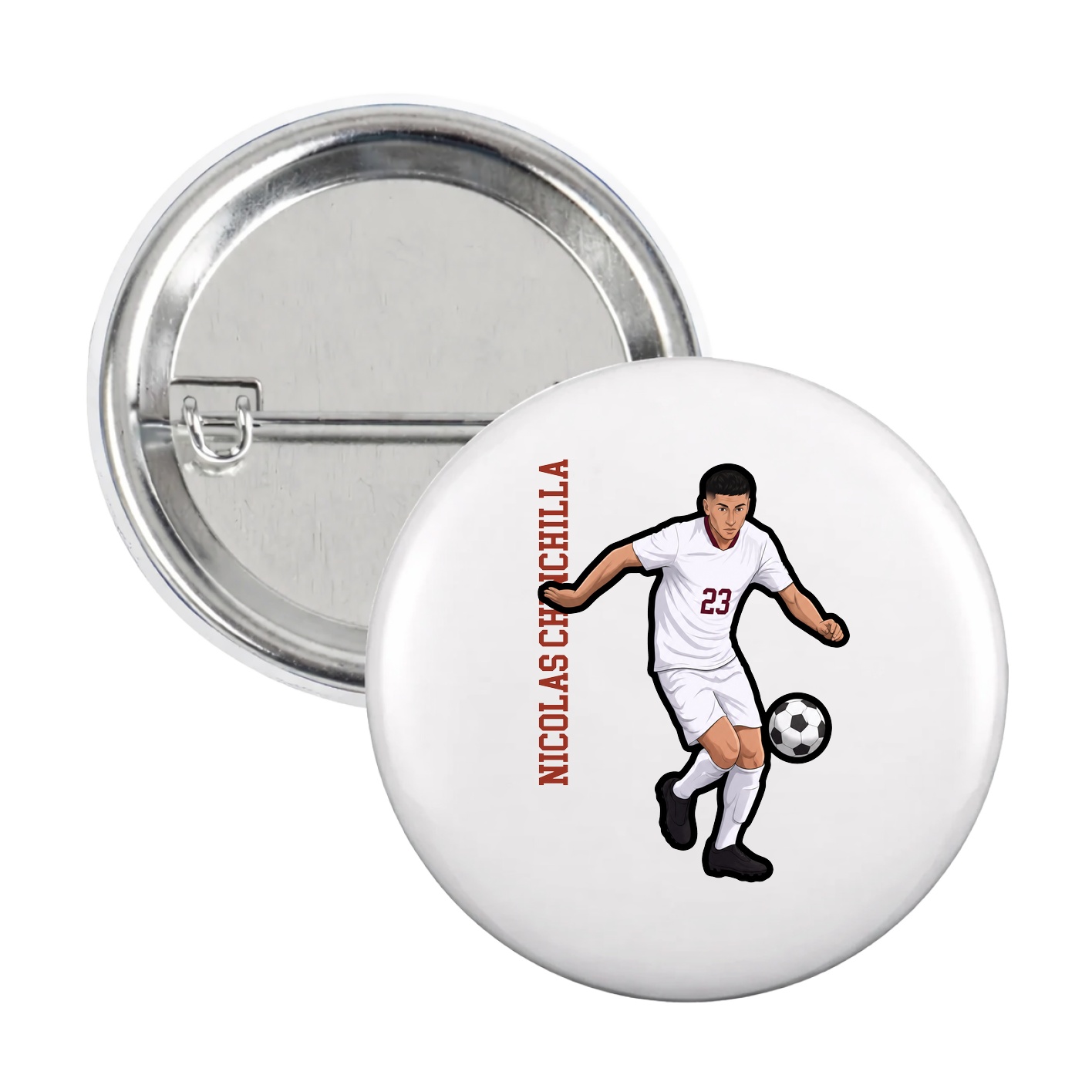 Game Day Button — Name Vertical in White
