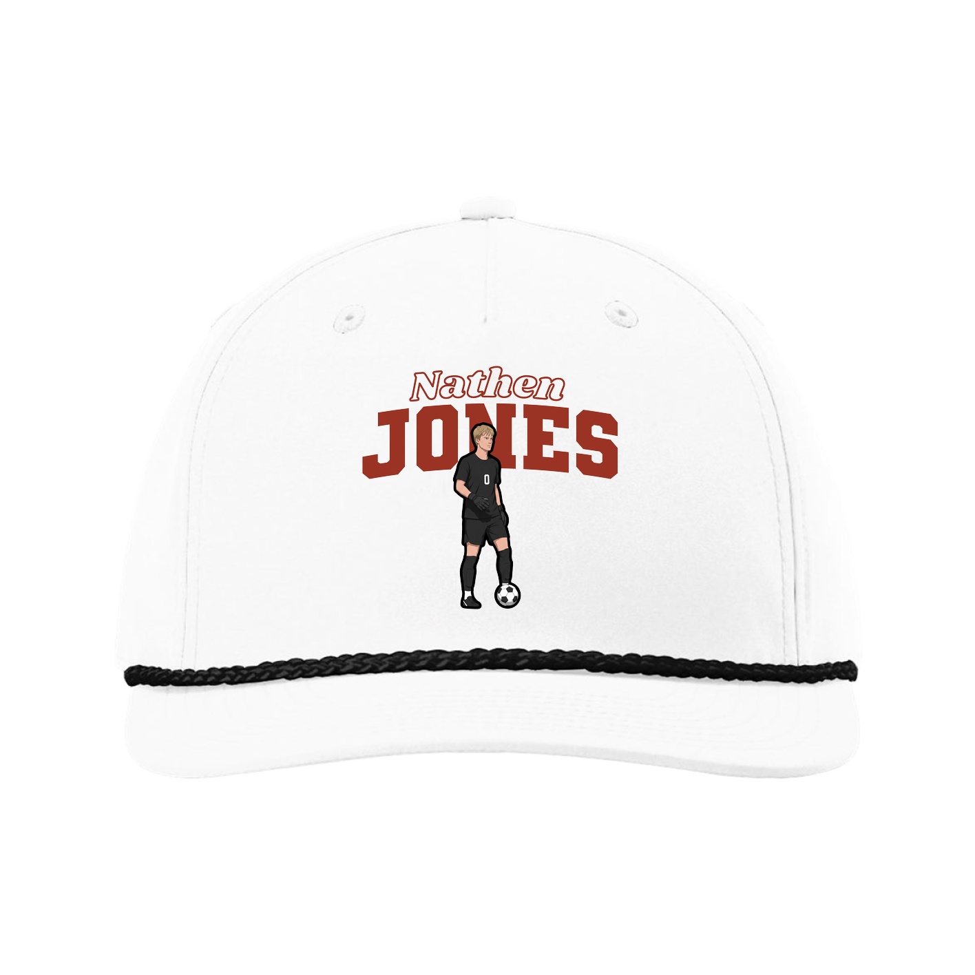 Five-Panel Classic Rope Cap — Name Arch in White