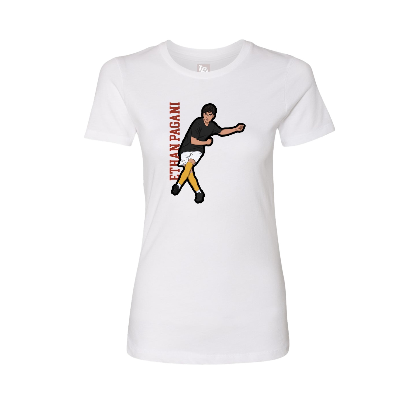 Fitted Women's Tee — Name Vertical in White