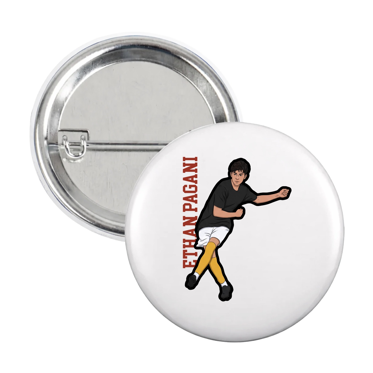 Game Day Button — Name Vertical in White