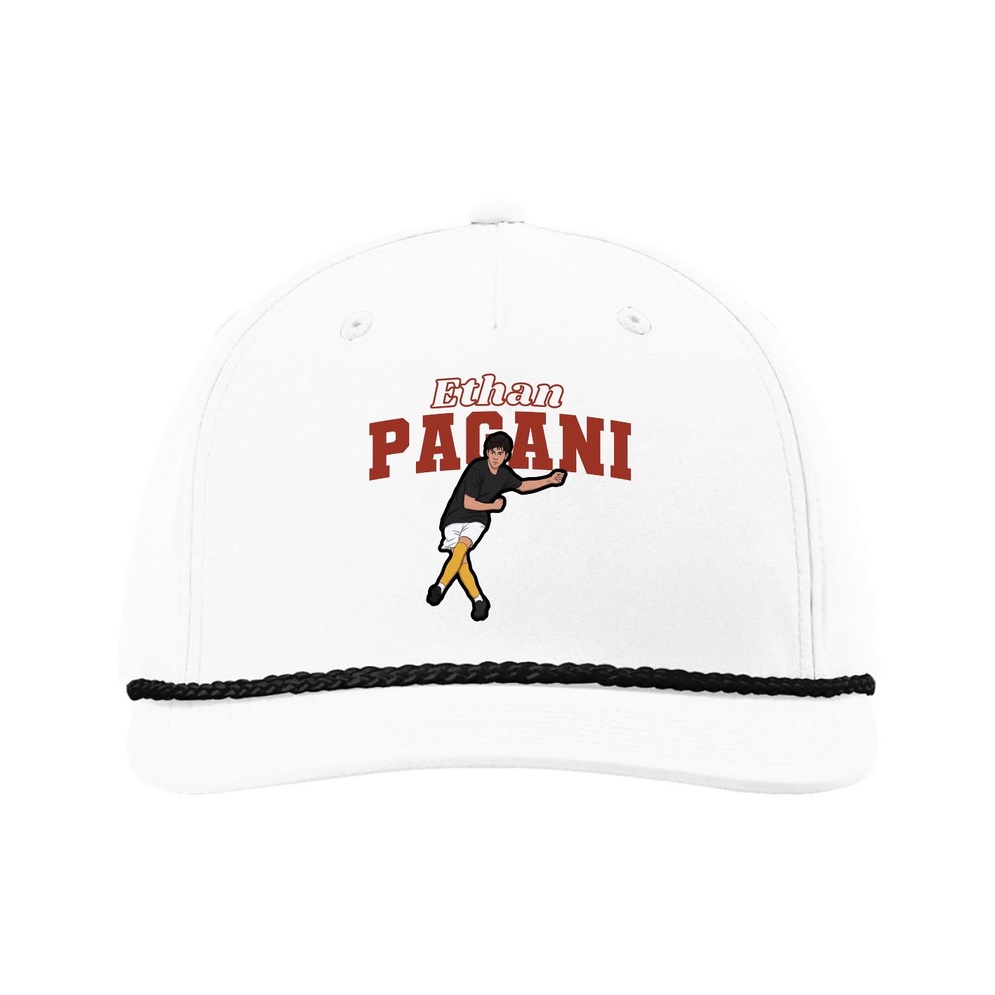 Five-Panel Classic Rope Cap — Name Arch in White