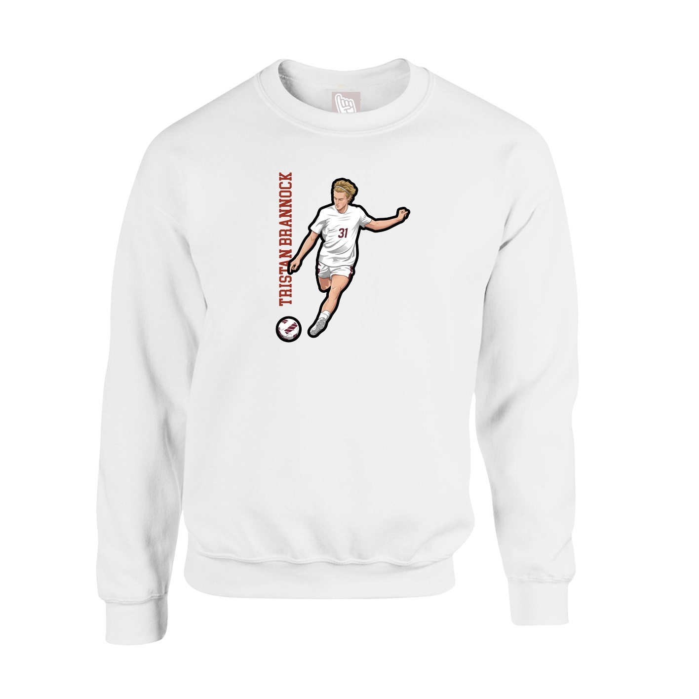 Fleece Crew — Name Vertical in White
