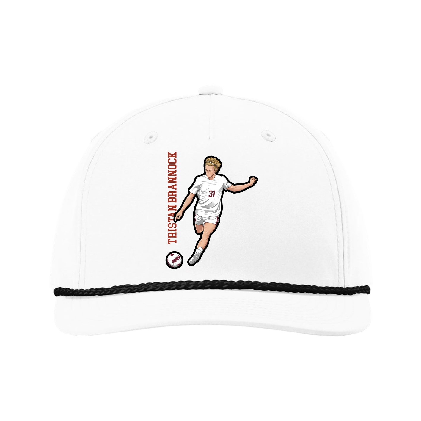 Five-Panel Classic Rope Cap — Name Vertical in White